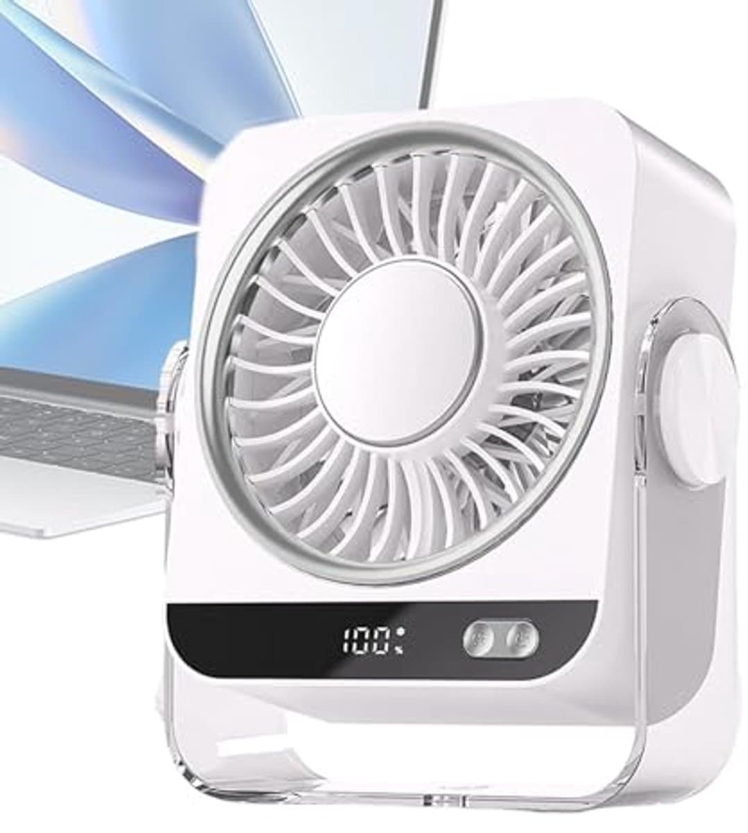 Tafelventilator met Koelelement - Mini Ventilator -Ventilator met digitaal batterijdisplay - Aircooler - Luchtkoeler - USB Ventilator - Mini Airco - Bureau Ventilator - Ventilator met Water - Waterkoeling - Air Cooler -Wit — afbeelding 1