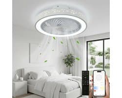 MUPOO modern plafondventilator met LED verlichting met wintermodus -App & Afstandsbediening- Ø 46cm - Stil DC Motor &6 windsnelheden- Sterrenhemel - Dimbaar&3 kleurtemperaturen - lamp ventilator plafond Voor Woonkamer & Slaapkamer - Wit