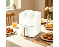 Compacte airfryer van 6 liter met 7 menu opties instelbare timer en temperatuurregeling roestvrijstalen frituurmand met antiaanbaklaag wit