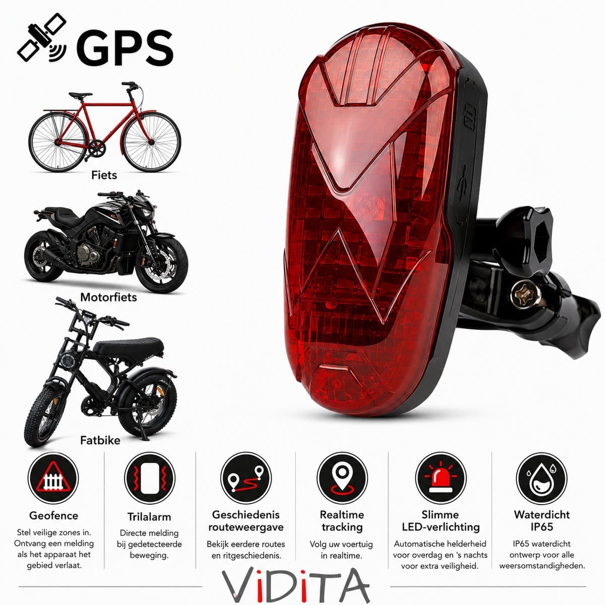 BikeGuard - GPS Tracker Fatbike & E-bike – Verborgen in Achterlicht – 4G – Inclusief Simkaart & NL Handleiding – Geofence – 25 Dagen Batterij – IP65 — afbeelding 1