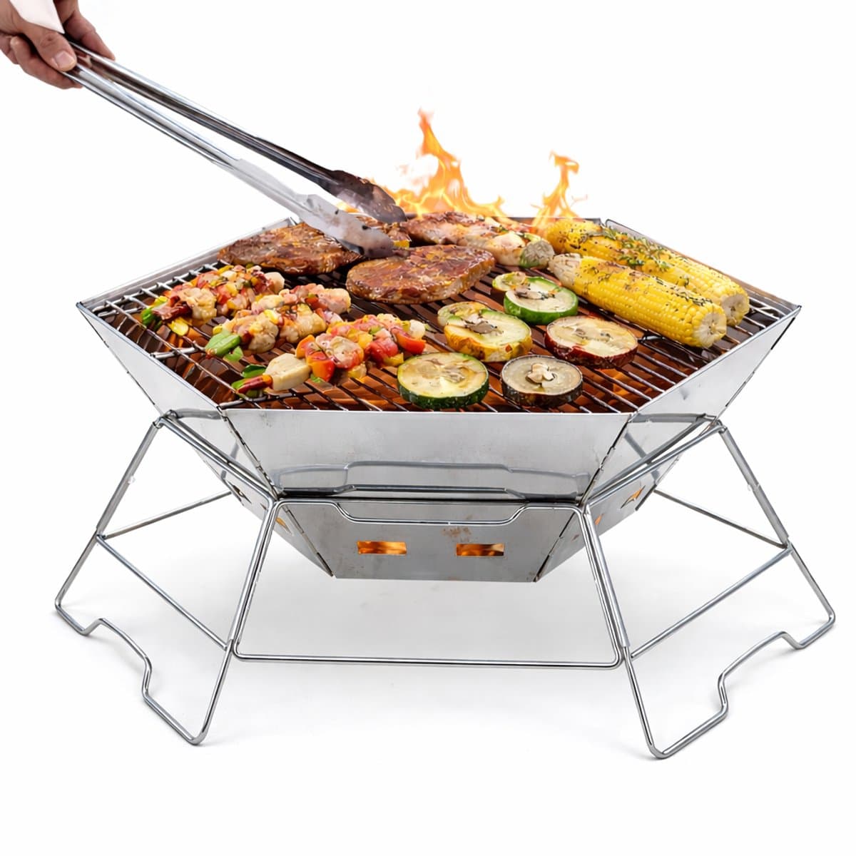 Meedeer Campinghoutkachel-Opvouwbare buitenkachel-draagbare-Ruitvormig barbecue-Camping Kooktoestel-RVS-Hittebestendig-voor vreugdevuur en picknick — afbeelding 1