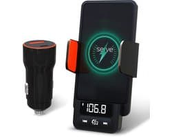 Serve FM Transmitter 3 in 1 Carkit - Telefoonhouder Auto + Draadloos Opladen - Telefoonhouders Auto Accessoires - Draadloze Snellader 15W Autolader - Ventilatie Houder