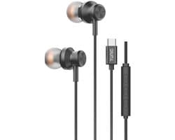 TUNIQ Bedrade Oortjes USB-C - Zwarte Oordopjes met Microfoon - Helder Geluid, Diepe Bas en Comfortabele Pasvorm – Geschikt voor Samsung, Xiaomi, OnePlus en meer