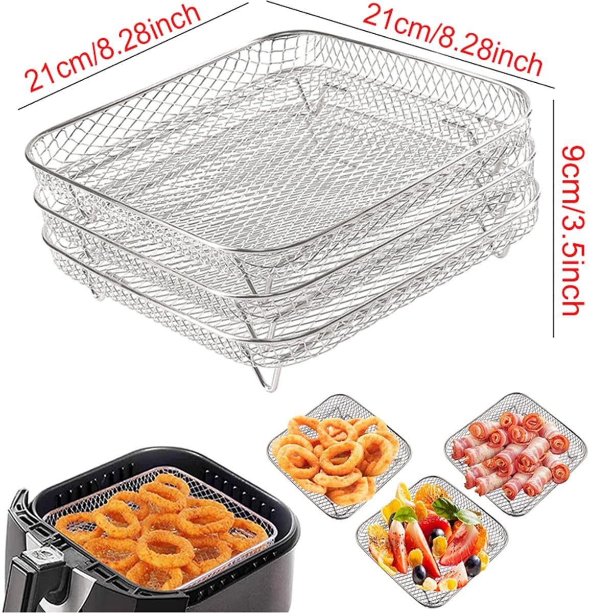 Airfryer bakrooster metaal vierkant / rond / rechthoekig ovengrill airfryer accessoires, Geschikt voorCosori, Instant Vortex, Gourmia, Foodi — afbeelding 1