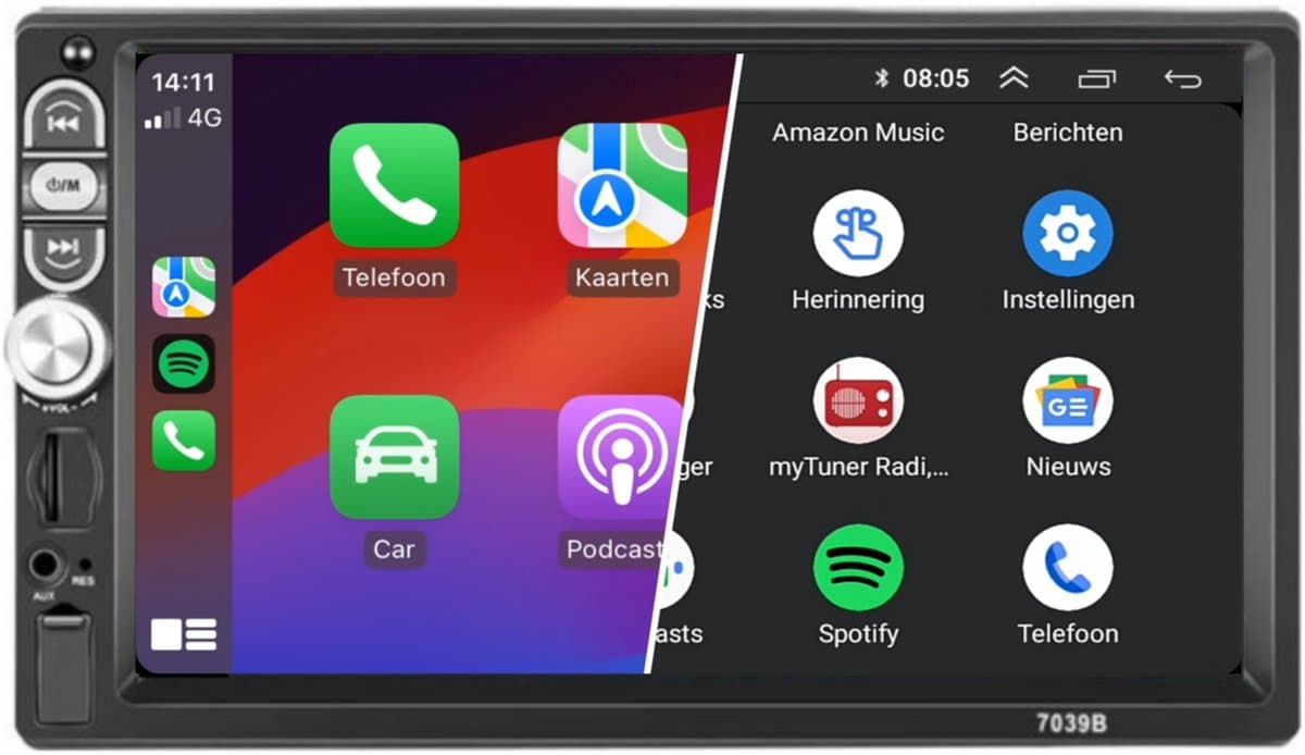 2-Din CarPlay & Android Auto | 7 INCH Touchscreen | Bluetooth & USB | Dubbel DIN Autoradio — afbeelding 1
