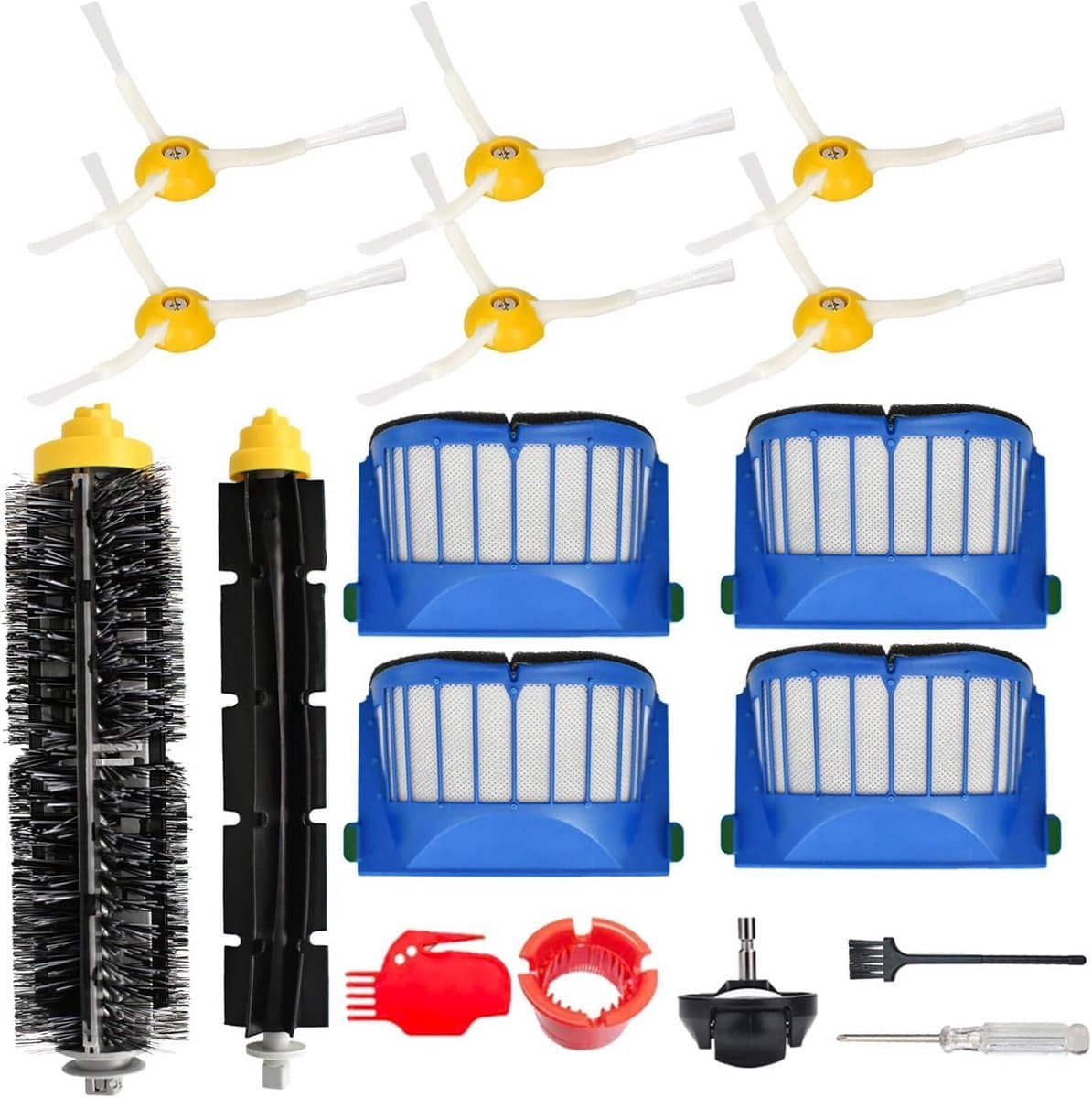 Stofzuiger Vervangingsset - Vervangonderdelen Accessoires Kit voor iRobot Roomba - 675 694 692 614 670 677 671 691 676 639 679 615 600 Serie Robotstofzuiger Bevestiging, 1 Voorwiel, 1 Borstel, 6 Zijborstels, 4 Filters — afbeelding 1
