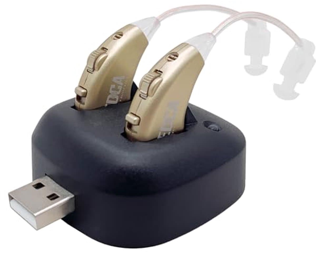 Oplaadbare Achter-het-Oor Versterker met USB-Dock - Premium Goud — afbeelding 1