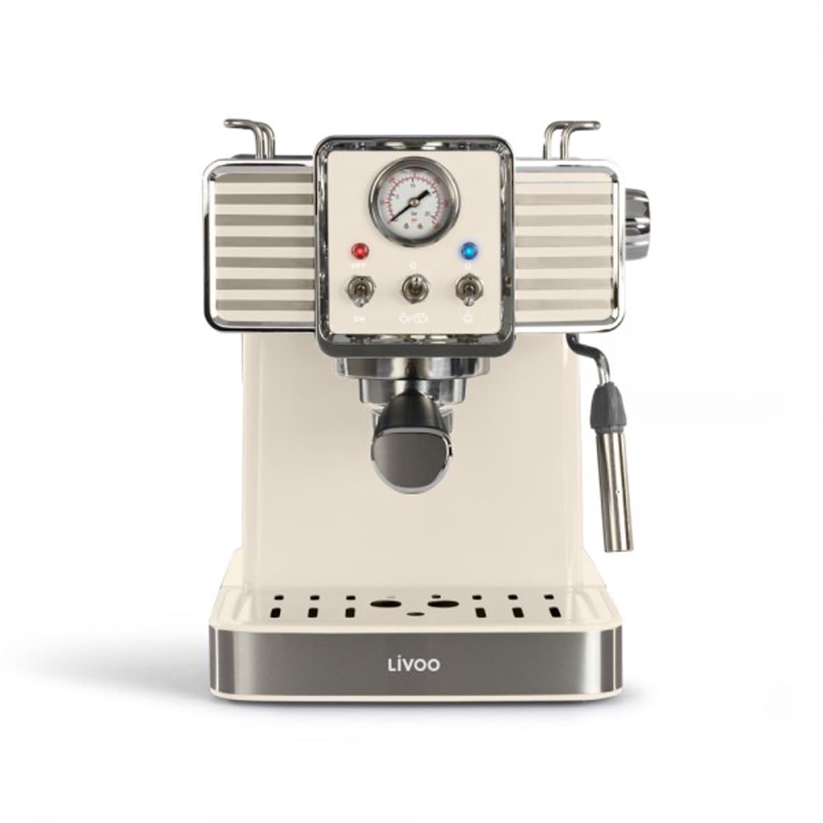 Livoo Espressomachine – 15 Bar – 1350W – 1,5L – RVS – Crème Retro Design — afbeelding 1