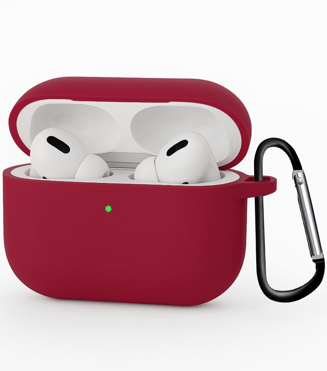 Hoesje - Geschikt voor Apple Airpods Pro 3 - met Clip - Siliconen Hoes - Silicone Case Cover - Wijnrood — afbeelding 1