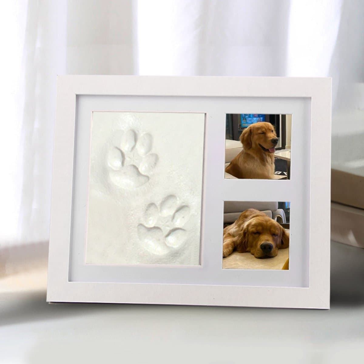 Daity Witte kleiprint fotolijst, hondenpootafdrukken, gipsen huisdieren, 22,5 x 27,5 cm, puppy- en kittenafdrukken — afbeelding 1