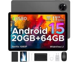 DOOGEE TAB A9+ VIP - Tablet - 20GB RAM +64GB ROM /2TB TF - 11 Inth + 90Hz IPS - Android 15 - 8580 mAh - Unisoc T7200 - 5Gz WiFi - Dubbele luidsprekers - Muis/toetsenbord/hoesje/geharde film - Grijs