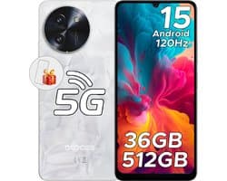 DOOGEE Note59 Pro+ 5G - Mobiele telefoon - Smartphone - 36 GB RAM+ 512 GB ROM - Android 15 - 6,75 in HD+ 120 Hz - 6250mAh/18W - UNISOC T8200 - Camera 50 MP - Face ID - GPS - Wit
