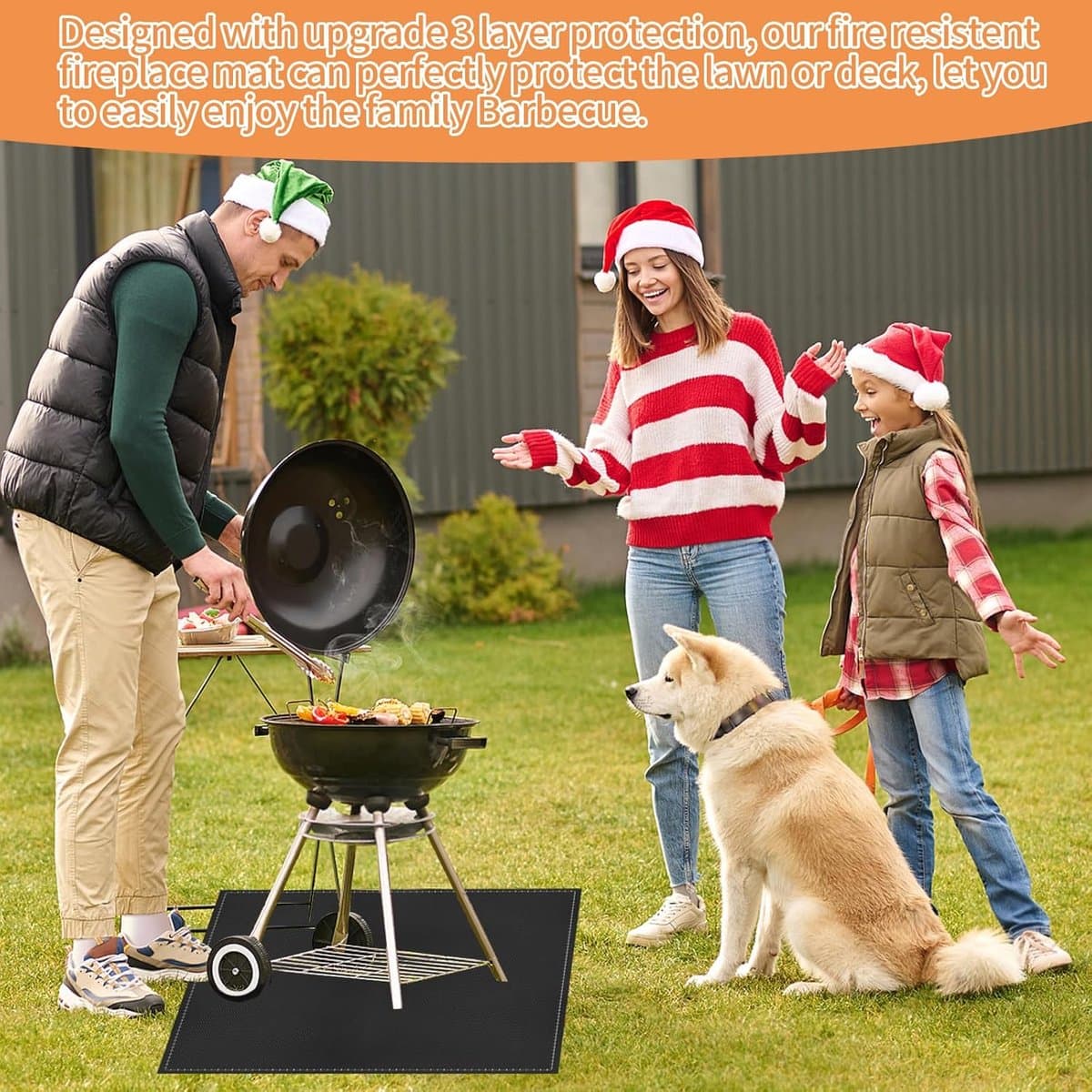 Candala Vuurvaste onderlegger, 96 x 96 cm, vuurwerende mat, hittebestendig, opvouwbare grillmat, vloerbescherming, hittebestendig, koolstofvilt, vuurvaste mat, grilltapijt, vloerbeschermingsmat voor buiten — afbeelding 1
