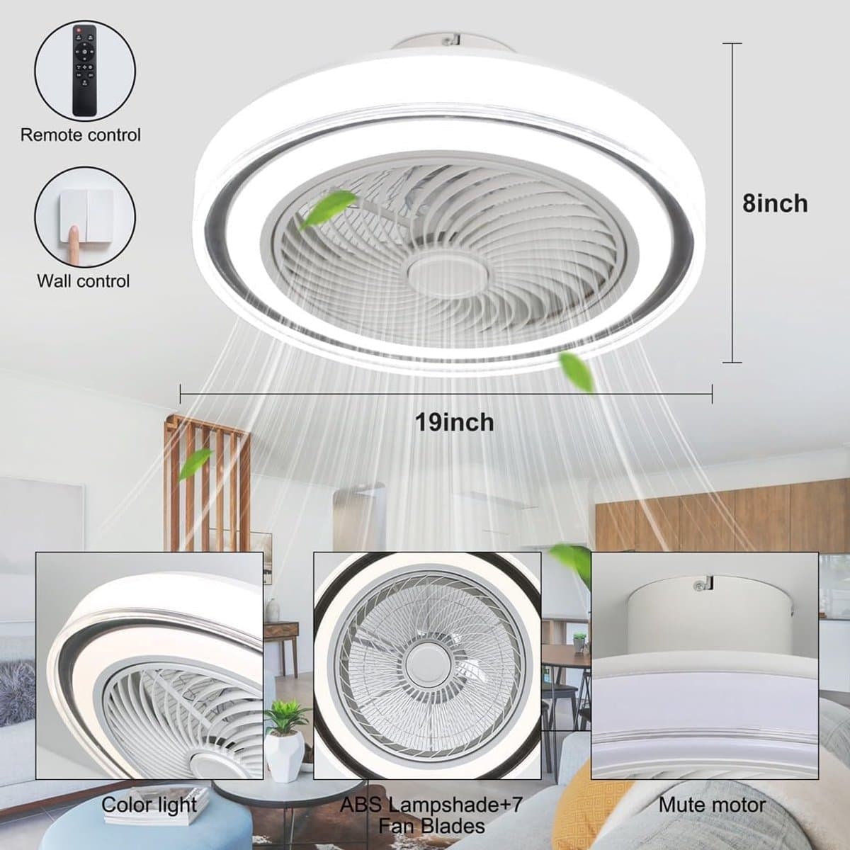 Plafondventilator met RGB Verlichting en Afstandsbediening - Dimbare Kleurverandering voor Woonkamer en Slaapkamer — afbeelding 1