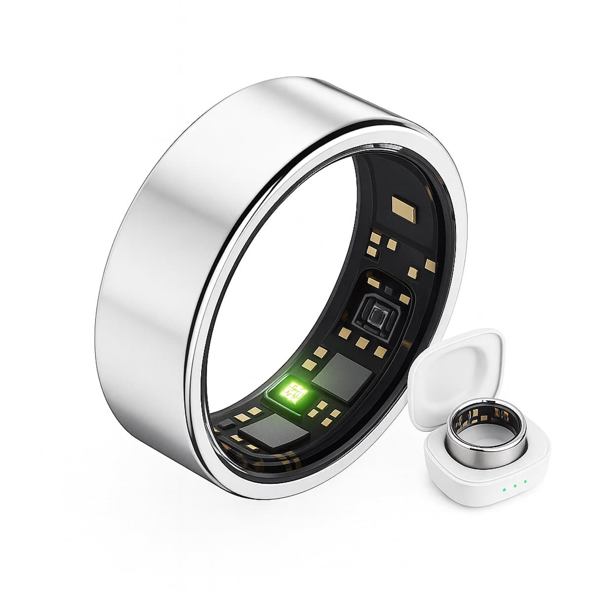 Royal Empire Smart Ring – Slimme Ring voor Heren & Dames – Inclusief Oplaaddoosje – Slaapmonitoring, Hartslag, Bloeddruk & SpO2 – IP68 Waterdicht – Nederlandse App – Zilver – Maat 10 — afbeelding 1
