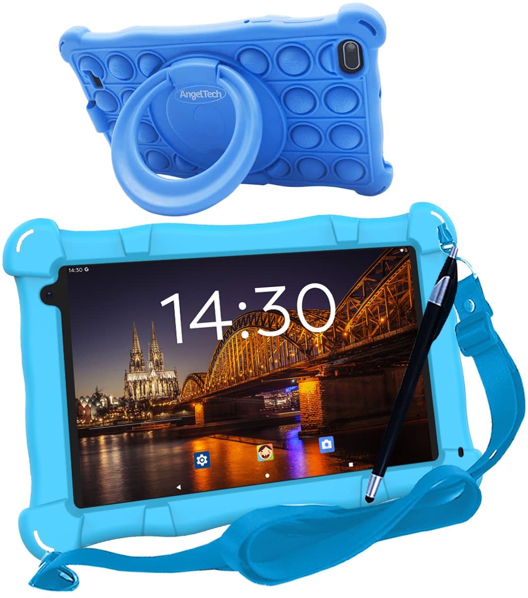 AngelTech Kindertablet Slim – 3+4GB RAM - 32+64GB – 100%Kidsproof - Vanaf 3 Jaar – 7 Inch - Ouderlijk Toezicht – Blauw — afbeelding 1