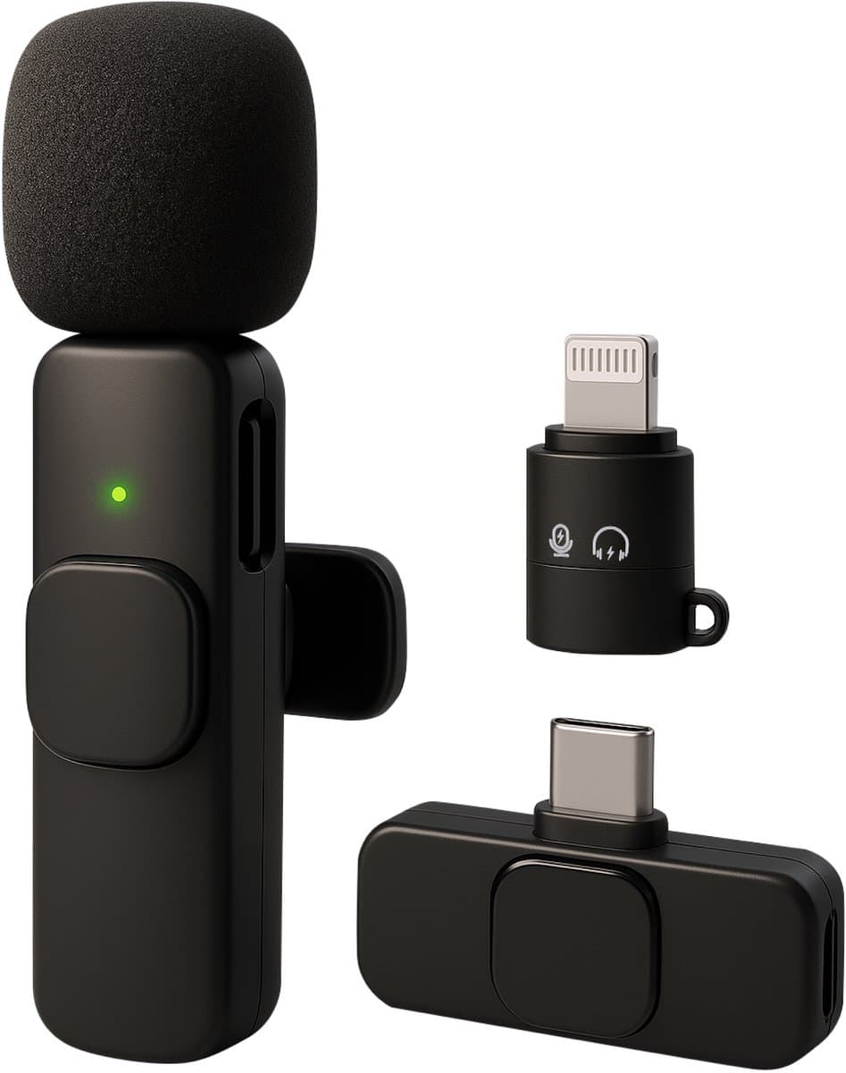 Nuvance Draadloze Microfoon - Geschikt voor Usb-C & 8-Pin - Lavalier - Microfoon Draadloos - Dasspeld - Plug & Play — afbeelding 1