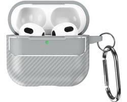 Telestore - Hoesje geschikte voor AirPods Pro 3 - TPU carbon zwart hoesje Beschermhoes - Shockproof AirPods Pro 3 Cover - AirPods Pro 3 Hoesje - Geschikt voor Apple Airpods Pro 3 - grijs - carbon TPU cover