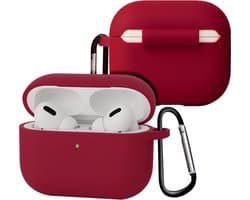 Case - Geschikt voor Apple Airpods Pro 3 - Siliconen Hoes met Clip - Silicone Hoesje Cover - Wijnrood