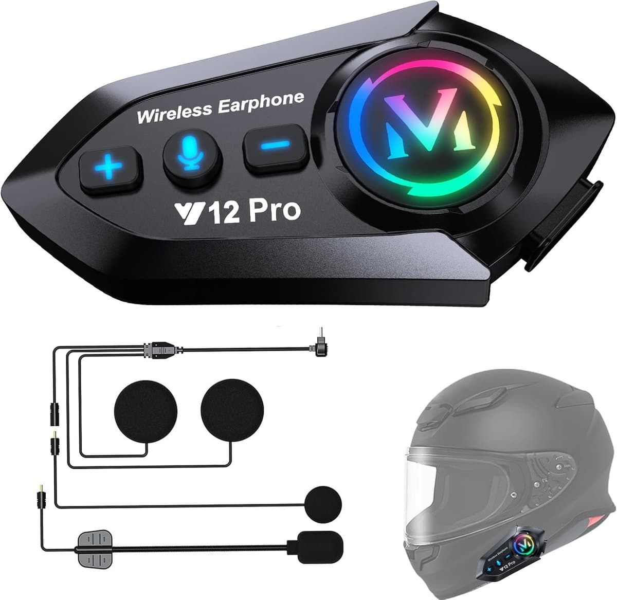 Intercomsysteem voor motorhelm, headset Bluetooth 5.4, motorhelm, paar met dubbele chip voor multitasking audio hoofdtelefoon, 500 m communicatiesysteem, helm, 2 motorrijders, compatibel met alle — afbeelding 1