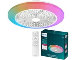 Philips Amigo Plafondventilator - Ingebouwde LED-lamp - Wit en gekleurd licht - Dimbaar - 20W+40W - Inclusief afstandsbediening - 4400 Lumen - Diameter: 480mm