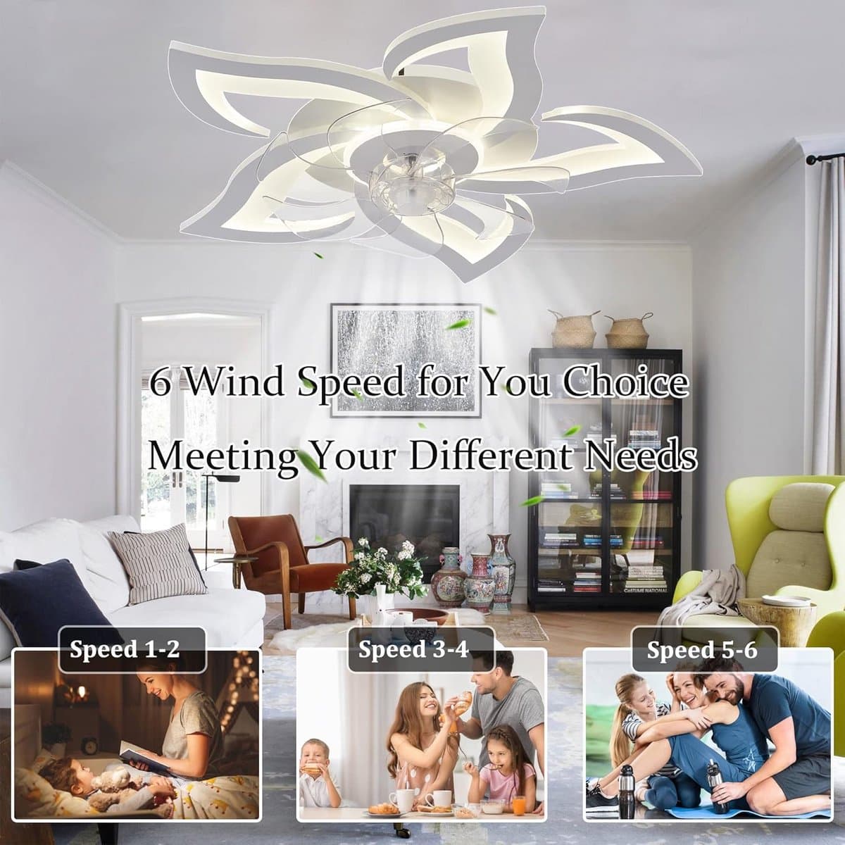 Plafondventilator met Licht en Afstandsbediening Bloemvorm Dimbaar LED Hanglamp Woonkamer — afbeelding 1