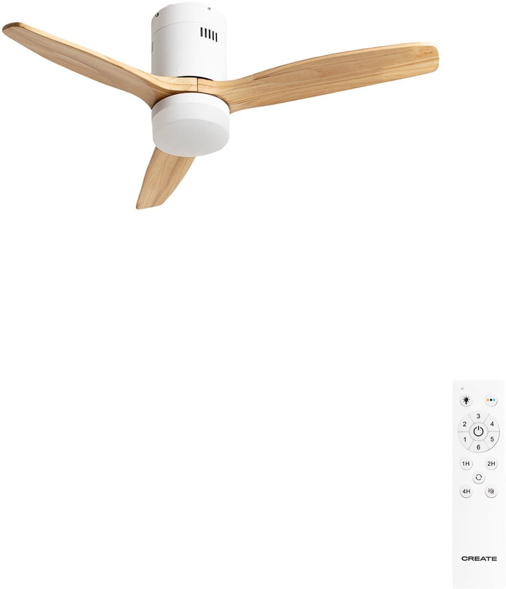CREATE - Plafondventilator 40W silent 100% hout - S - Met licht - Afstandsbediening - WIND CALM NATURAL WOOD — afbeelding 1
