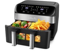 HOB Dubbele Airfryer - 10 L capaciteit - 2 bakken - Doorzichtig kijkvenster - Digitaal touchscreen - 12 Functies - Compact design - 2600 W