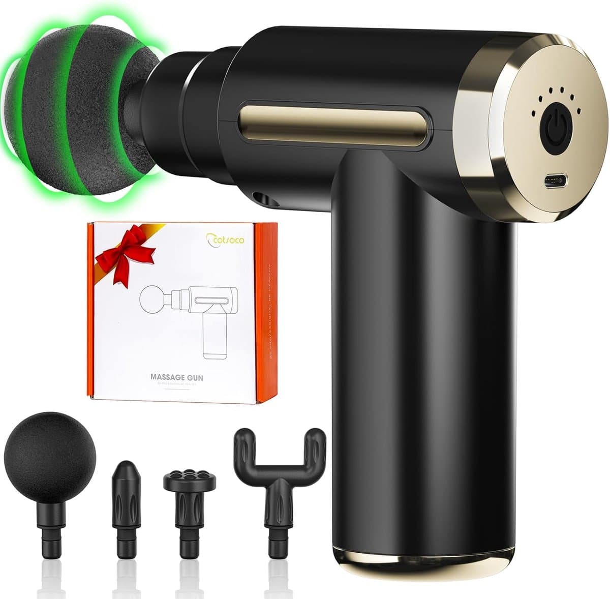 Massagepistool, spierpercussiemassageapparaat met 4 massagekoppen, stil en draagbaar massagepistool voor diepe weefselmassage van rug, benen, schouders en nek. Ideaal cadeau voor sporters en thuisgebruikers. — afbeelding 1