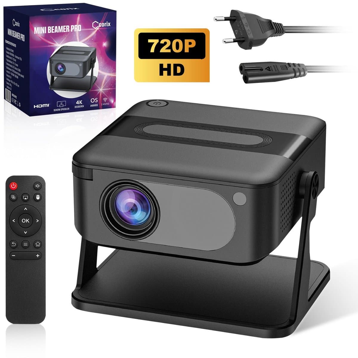 Ccorix® mini beamer pro - Appstore en Google Play Store - Android 14 - Ondersteund: Netflix, YouTube, Videoland, etc. - WiFi, Bluetooth, Screen Mirroring - HD Resolutie 720p - Beamers - Android 14- Zwart - projector — afbeelding 1