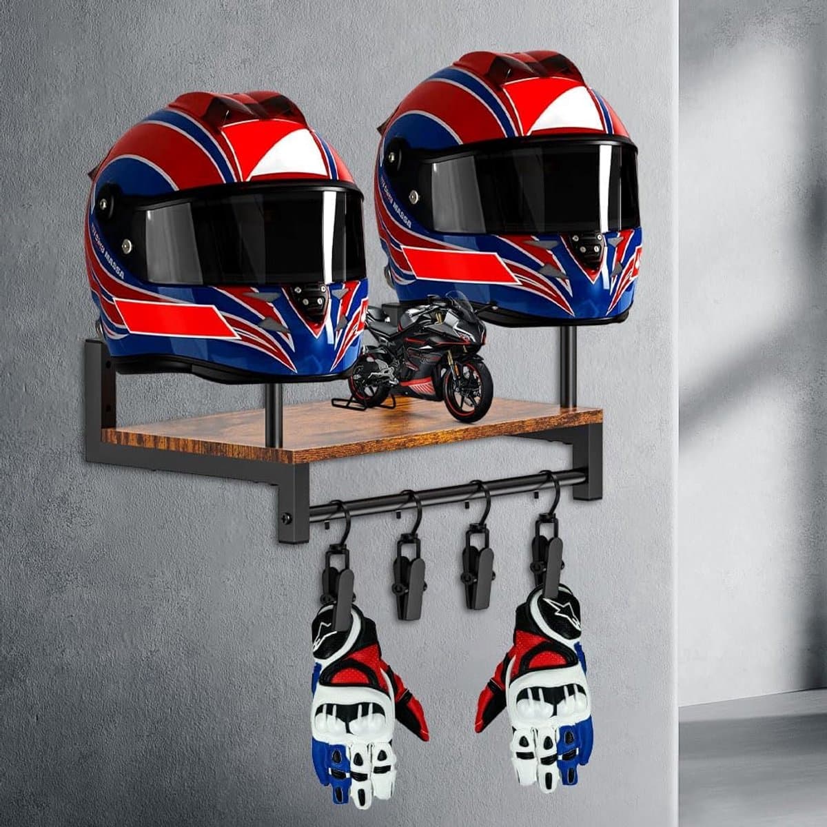 Houten Wandhouder voor Motorhelm en Jassen — afbeelding 1