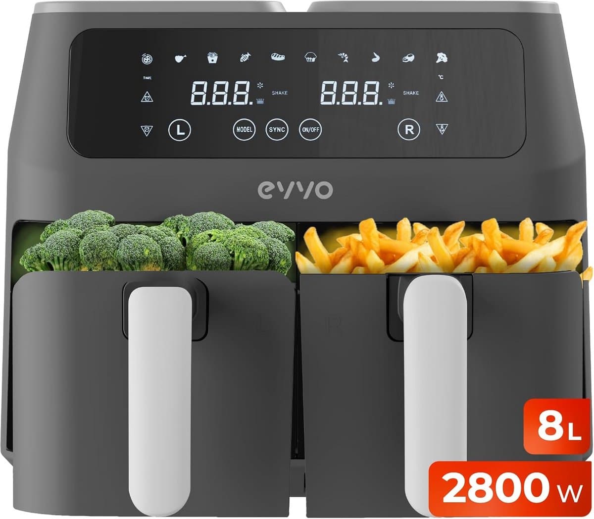Heteluchtfriteuse 8L met Dubbele Mand en 10 Programma's Zonder Olie — afbeelding 1