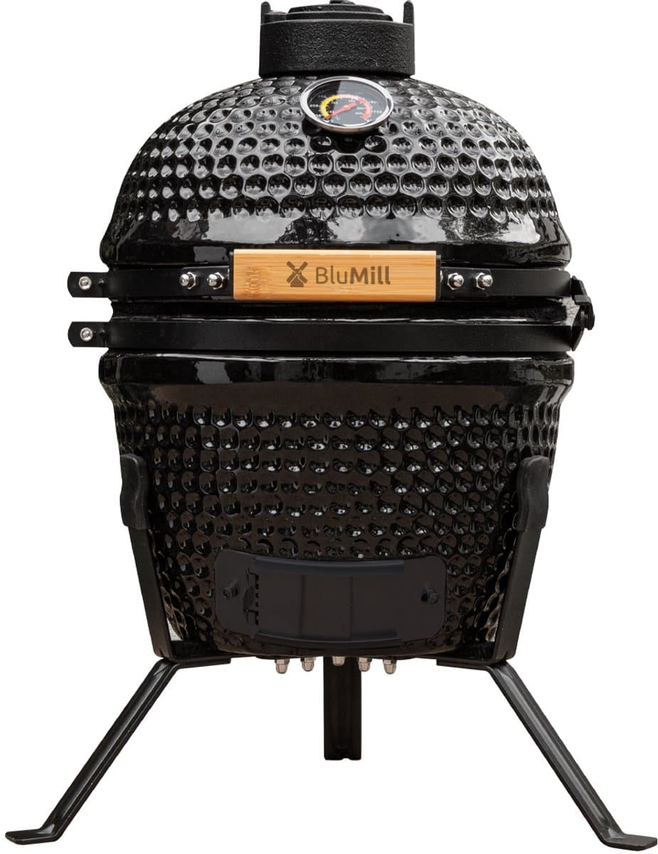 BluMill Kamado BBQ Egg - Kamado 13 Inch - Houtskoolbarbecues - Zwart - Ø 27 cm - Vrijs van PFAS- houdende anti-aanbaklaag - Houtskoolbarbecue Met Thermometer — afbeelding 1