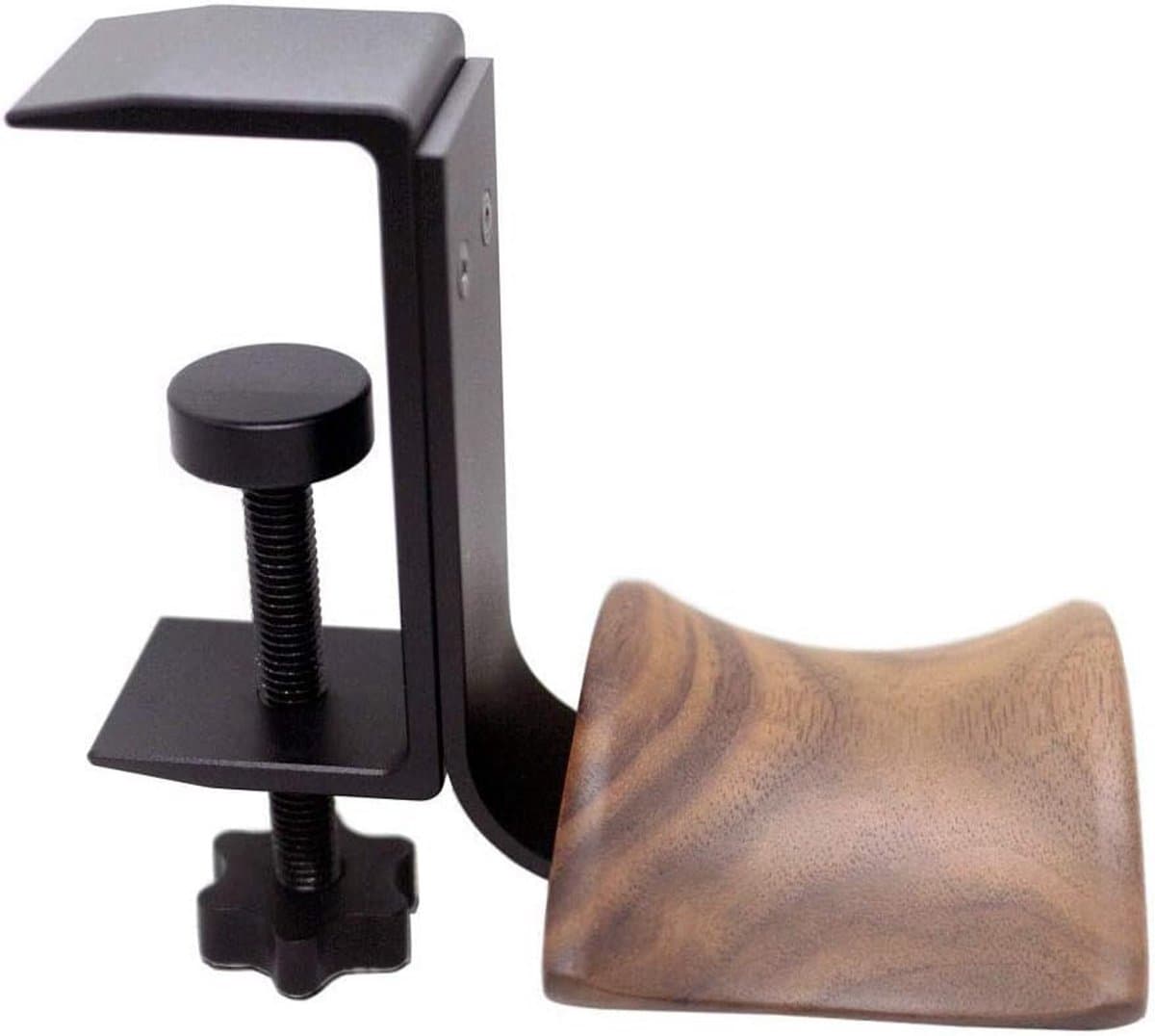 Hoofdtelefoon Houder met Klem voor Bureau - Walnoothout en Aluminium — afbeelding 1