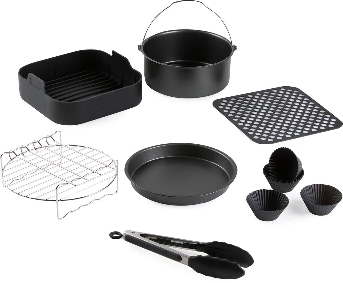 DOMO 168 Accessoires Airfryer – 12-delig – Geschikt voor (X)XL Airfryers (Ø 20,5 cm) – Heteluchtfriteuse Accessoires Set - PFAS-vrije antiaanbaklaag – Vaatwasmachinebestendig — afbeelding 1