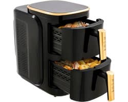 Heteluchtfriteuse Dubbel - Airfryer Keuken - Gezond Koken - Twee Manden - 12 Liter Capaciteit - Zwart Goud