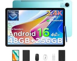 POCKAM P12 Pro - Tablet - Tablets - 48GB RAM (12+36GB) + 256GB ROM (2 TB/TF) - 12 Inch 2K 120Hz IPS - Android 16 - 12000mAh/18W - 4G LTE - Wi-Fi 5 - Bluetooth 5.0 - T7300 - Quad Speakers - Volledige accessoirebundel met toetsenbord en stylus-Blauw