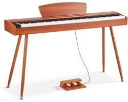 88-toetsen volledig gewogen digitale piano, elektrisch keyboard met muziekstandaard, drievoudig pedaal, voedingsadapter, 280 tonen, draadloze connectiviteit, ideaal voor beginners, houten afwerking