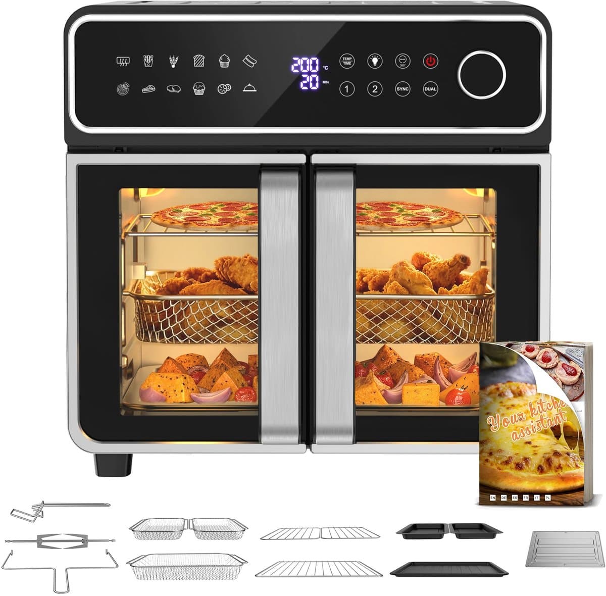 Airfryer 23L XXL – 2400W Heteluchtfriteuse met Dubbele Zone, 12 programma’s, Touchscreen, Receptenboek – Familie Airfryer — afbeelding 1