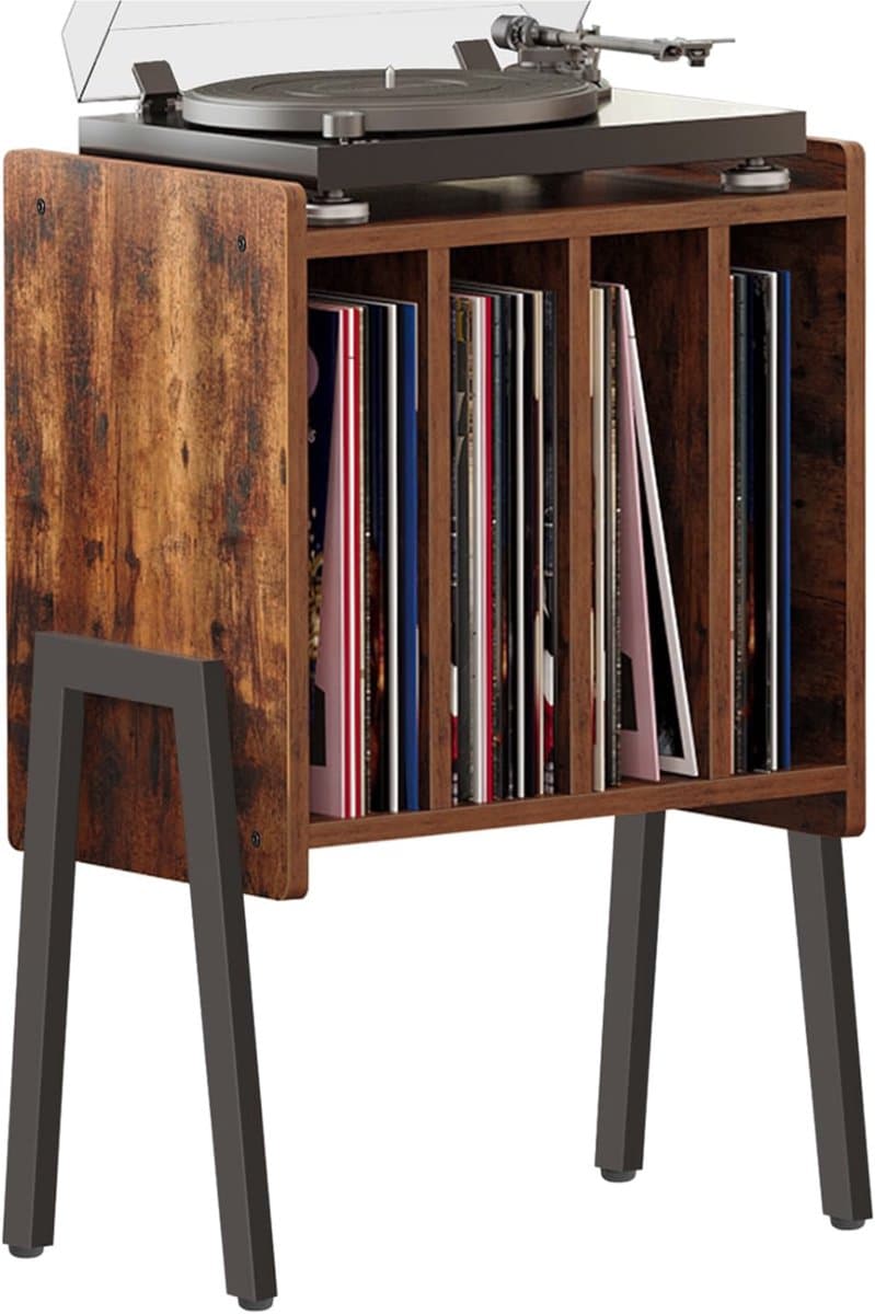 ACAZA LP Opbergsysteem - LP Houder - Vintage Bruin - 45 x 30 x 66 cm (L x B x H) - Vinyl Opbergsysteem - Platenspeler Meubel - Platenkast - Platenhouder - 72 Platen — afbeelding 1