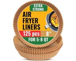 Ronde Air Fryer Liners Wegwerp 125 stuks - 8 Inch Air Fryer Papier Liner Perkament voor Ninja, Tefal en meer - Ongebleekt, voor bakken, braden of koken, Easy Cleanup