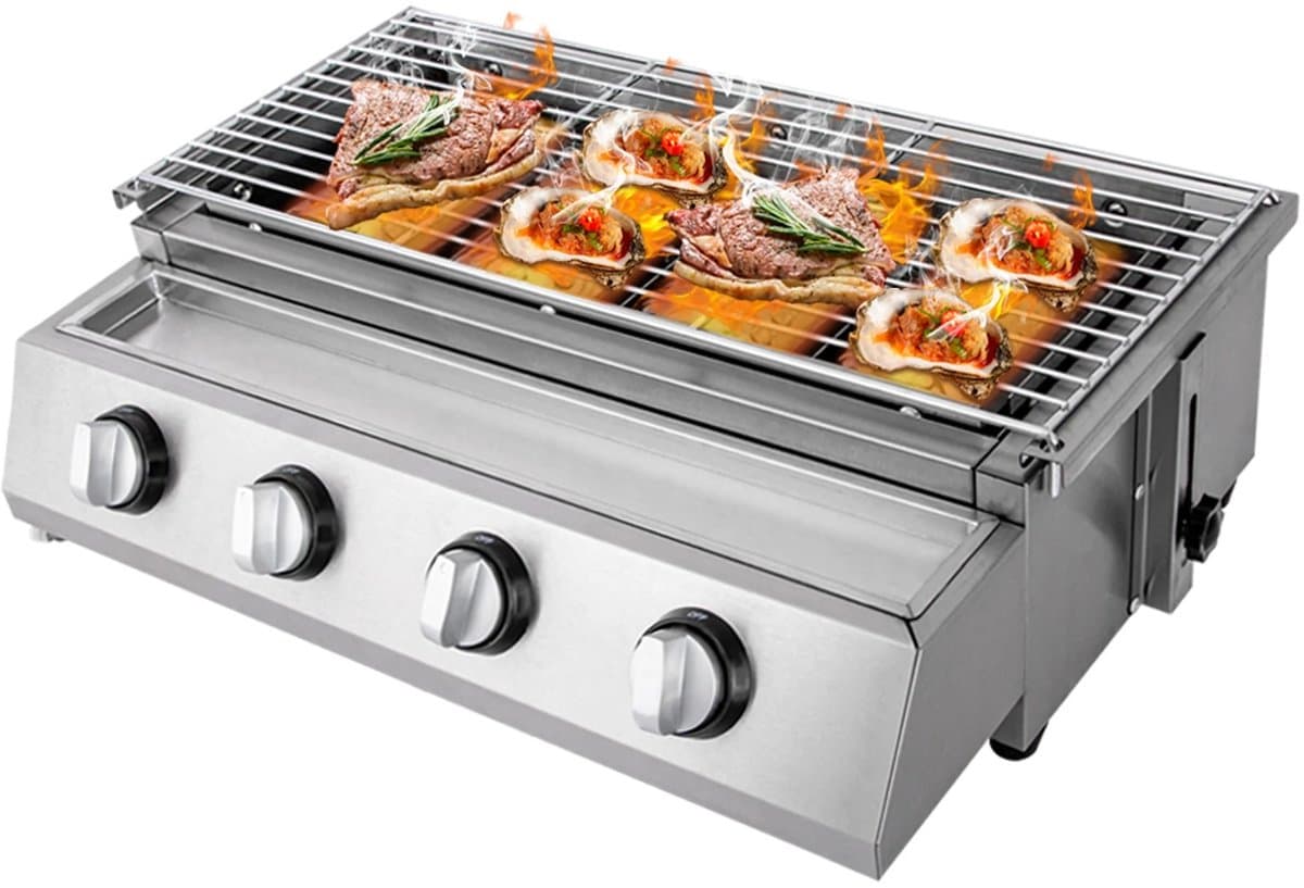 Rolu Gas BBQ – Gasbarbecue – Tafel Barbecue – Infrarood Systeem – 4 Branders – RVS – Draagbaar – Geschikt Voor LPG — afbeelding 1