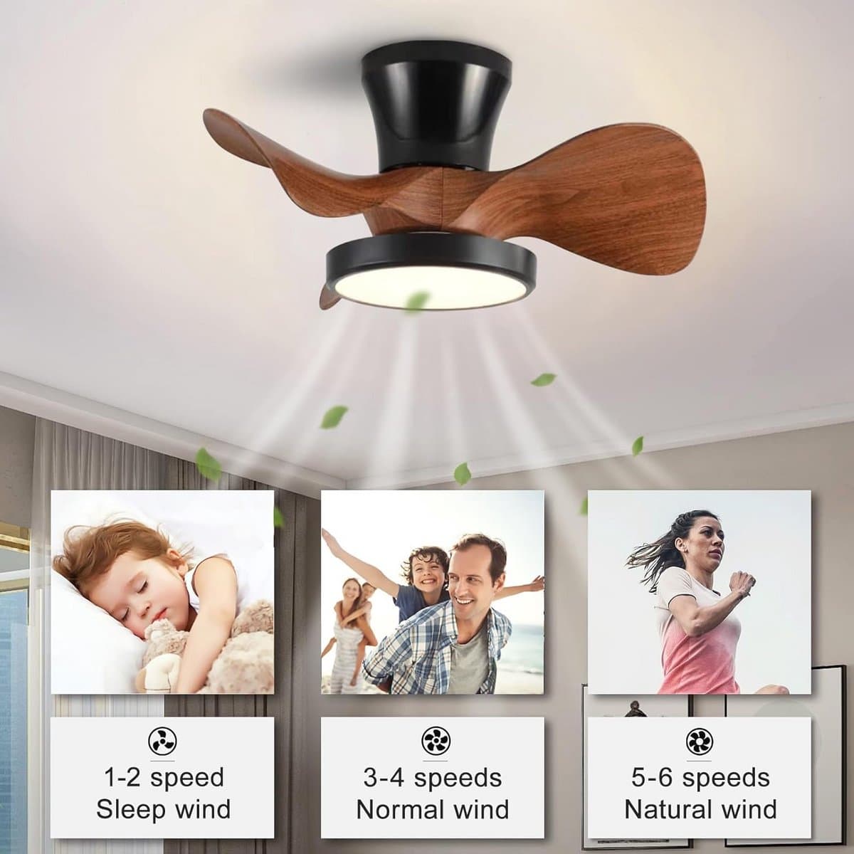 Strakke Plafondventilator met Verlichting en Afstandsbediening - Dimbaar LED, Zomer/Winterstand — afbeelding 1
