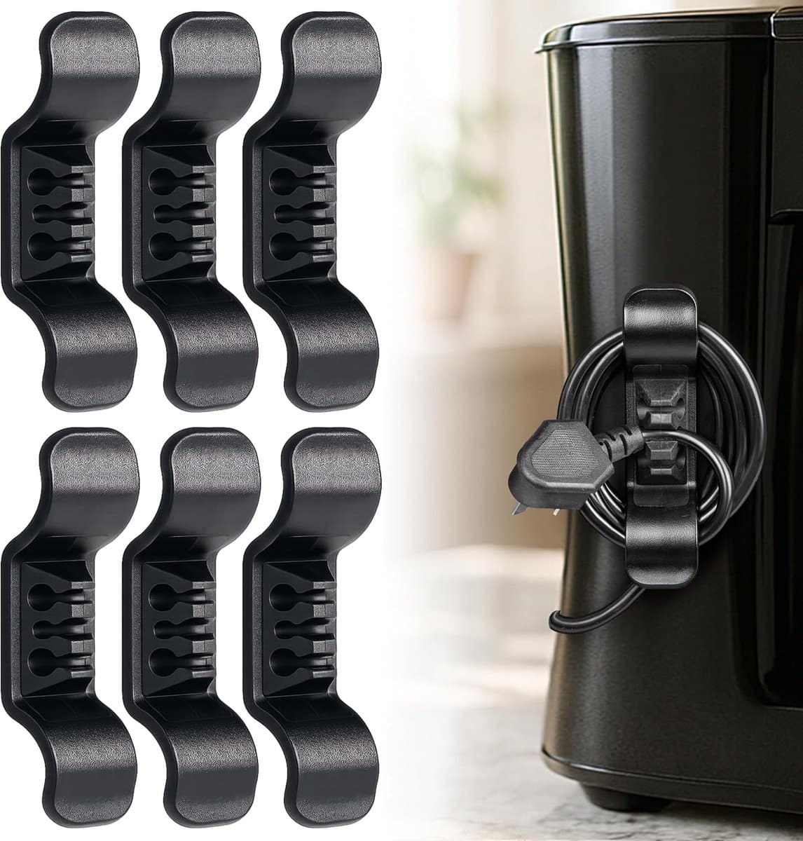 6-Packs Zwarte KABELHOES Kabelopslag – Voor Mixer, Airfryer, Sapcentrifuge, Koffiezetapparaat en Blender – Handige Kabelopruiming — afbeelding 1