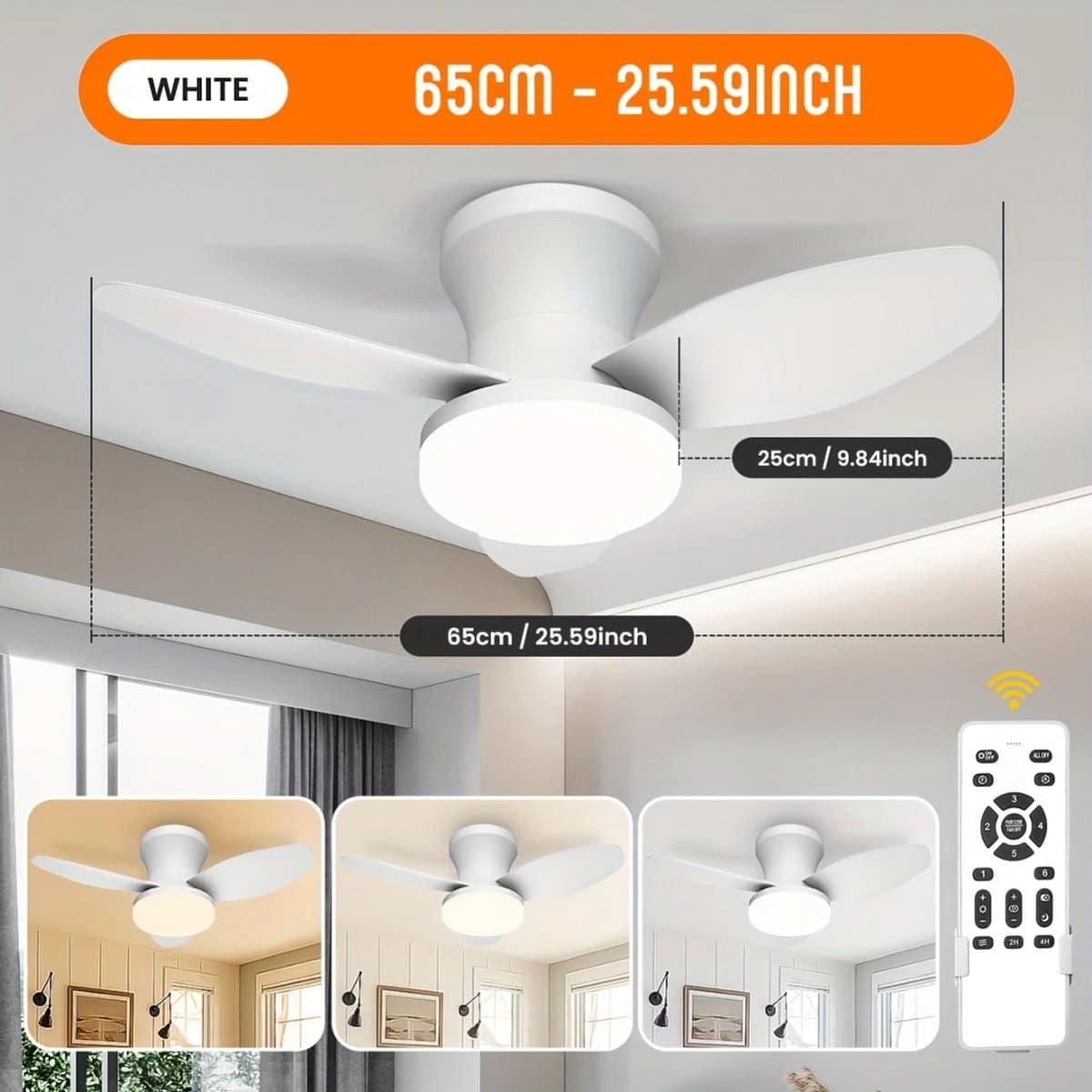 Nivard Plafondventilator - Met Verlichting - Plafond Ventilator - Met Lamp - Plafonniere Met Ventilator - Met Licht - Wit - 65cm — afbeelding 1