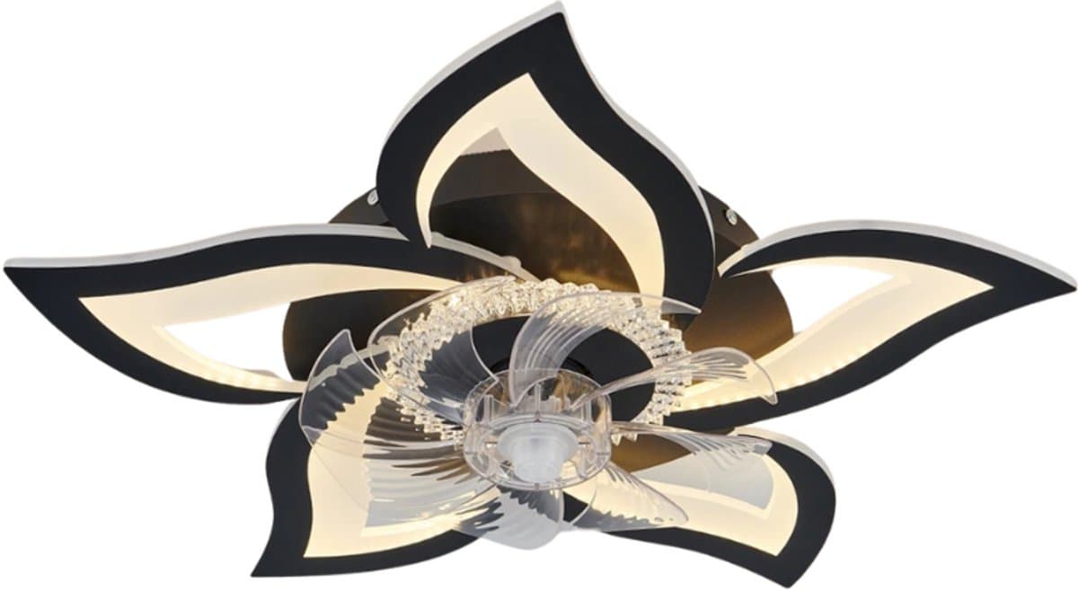 Livano Plafondventilator - Met Verlichting - Plafond Ventilator - Met Lamp - Plafonniere Met Ventilator - Met Licht - Zwart — afbeelding 1