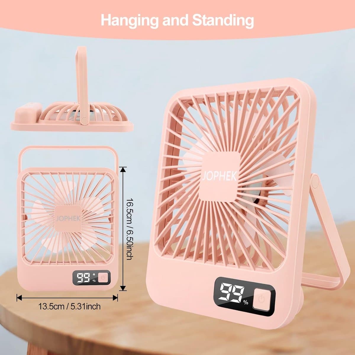 RFWR® Stille Tafelventilator 3000 mAh USB met 5 Snelheden - Draaibare Mini Ventilator voor Kantoor en Camping — afbeelding 1