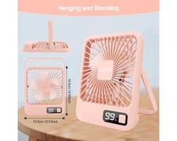 RFWR® Stille Tafelventilator 3000 mAh USB met 5 Snelheden - Draaibare Mini Ventilator voor Kantoor en Camping