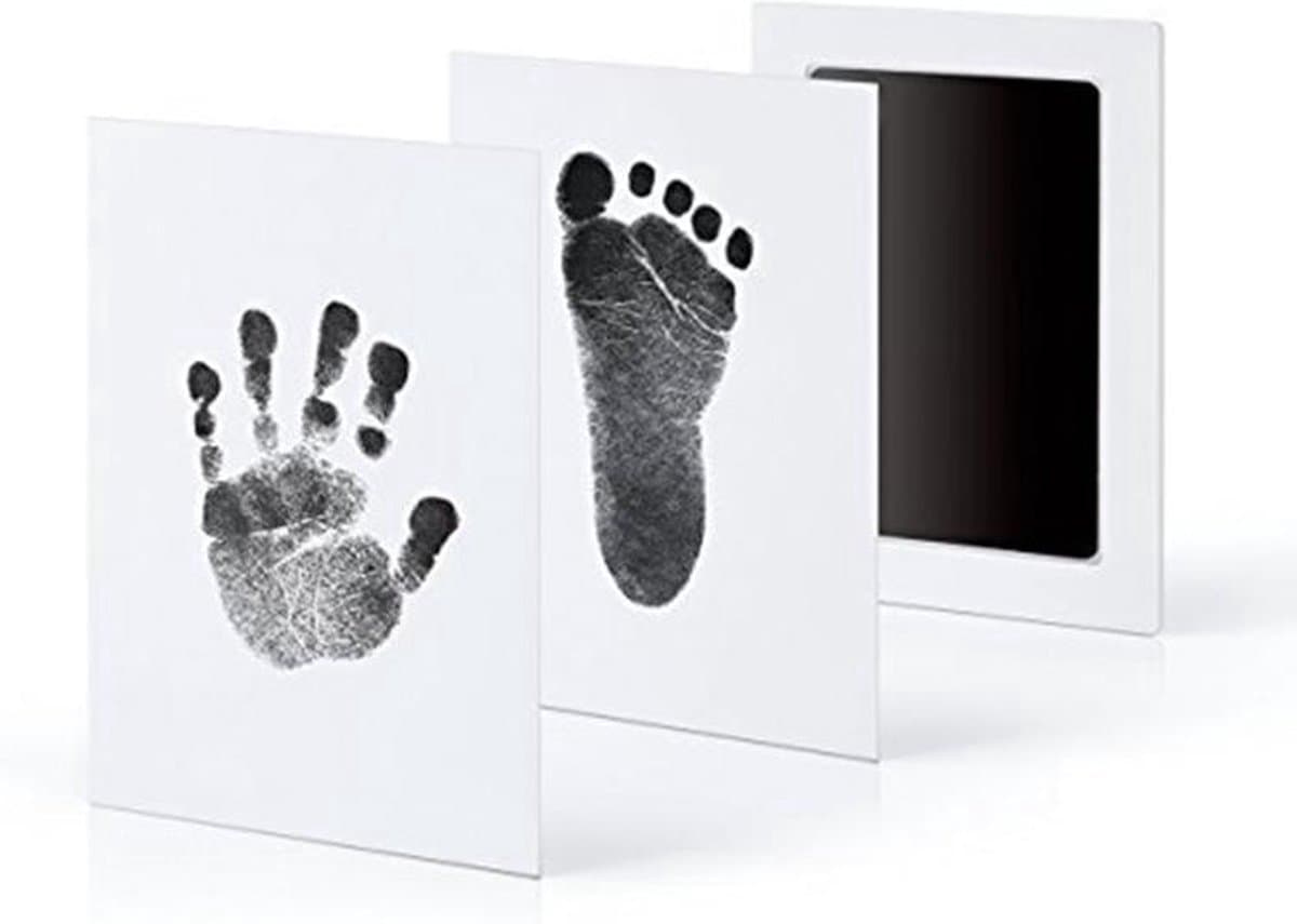 2 Stuks Baby handafdruk en voetafdruk fotokaartje - Baby cadeau - Gipsafdruk alternatief! - Eenvoudig schoonmaken - Rode inkt — afbeelding 1