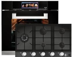 Inbouwoven - Kaiser - EH 6344 - Inbouwoven 60 cm - Zwart glas- 79 l - Air fryer- TFT - automatische braadfunctie + Gaskookplaat - KCG 9387- inbouwkookplaat , 90cm